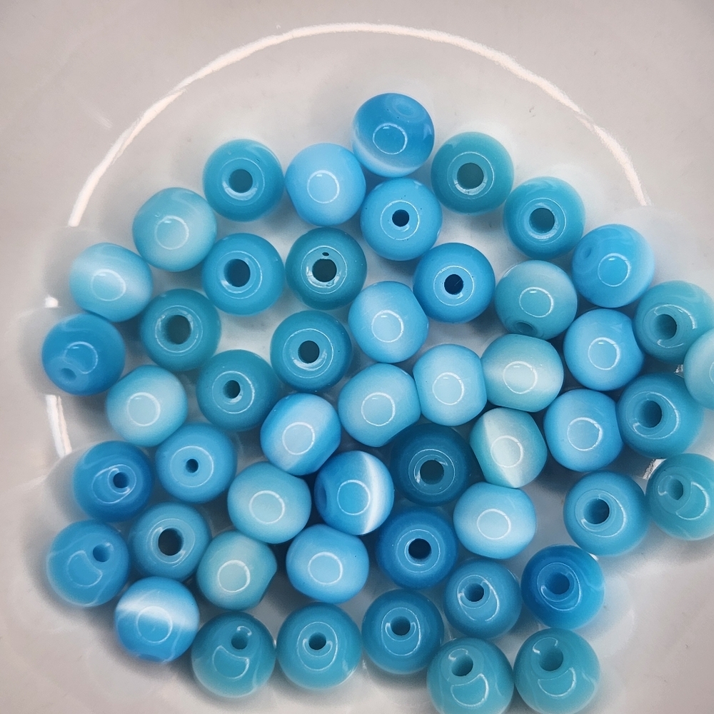 Cats Eye Round Bead Lot of 50 Cat's Eye Glass Fiber Optic Glass Bead - Picture 2 of 6